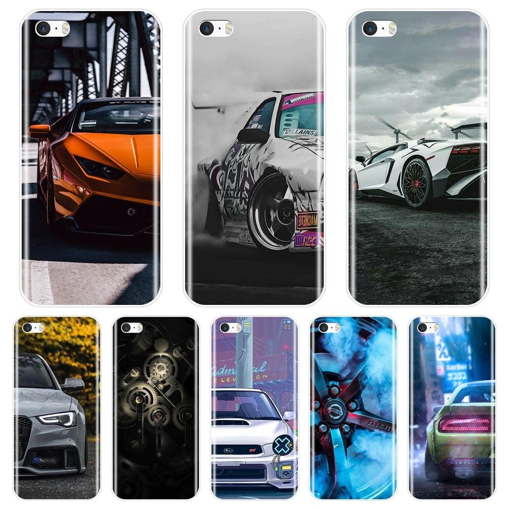 Cute Clear Flexible Silicone Auto Boys Design Back Cover For iPhone 5 S 5C 5S SE Car Sports Car Cool Men Fashion Silicone Soft Phone Case For iPhone 4 S 4S Case