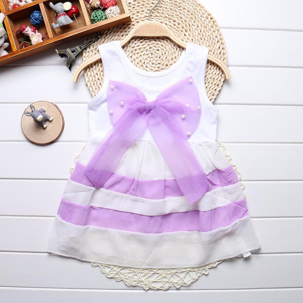 Baby Girl Clothes for Kids with Cute Purple Stripe and Round Neck Sleeveless Chiffon Dresses For Girls