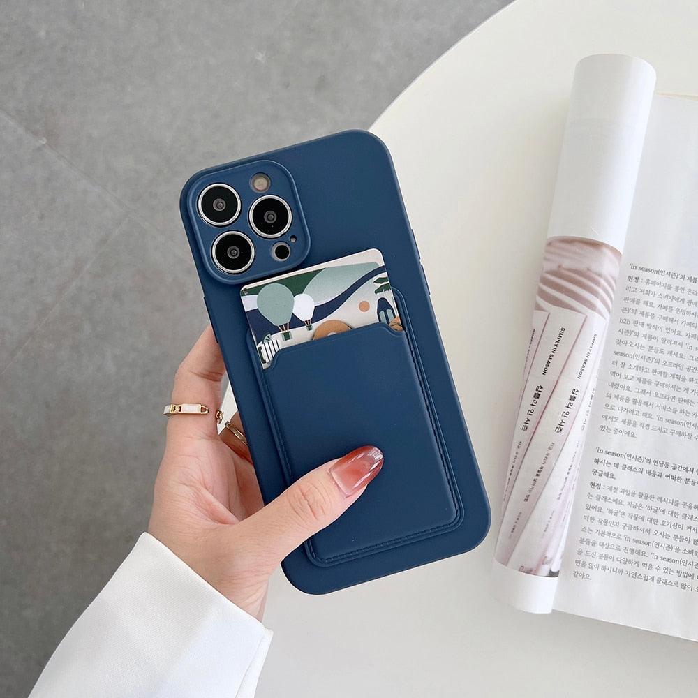 Soft Silicone Card Phone Case for IPhone 13 12 Pro Max Shockproof Protector Cover for IPhone 14 Plus Cases Heavy Duty Solid Slim Lightweight Anti-Shock Cover for iPhone