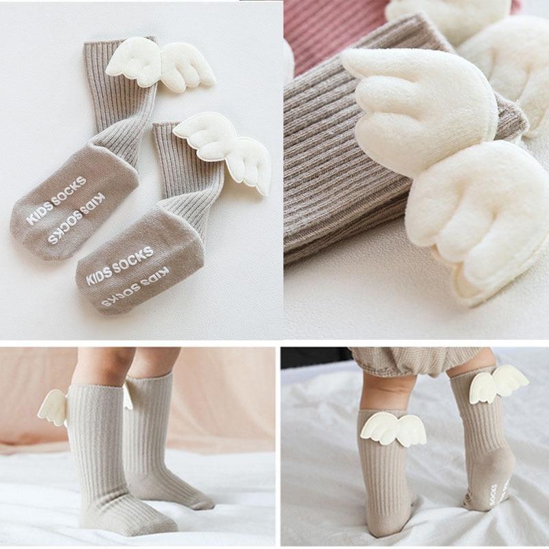 Luxury Modern Socks Baby Girls Knee High Socks With Angel wing Summer Autumn Cotton Socks Solid Candy Color Toddler For Kids