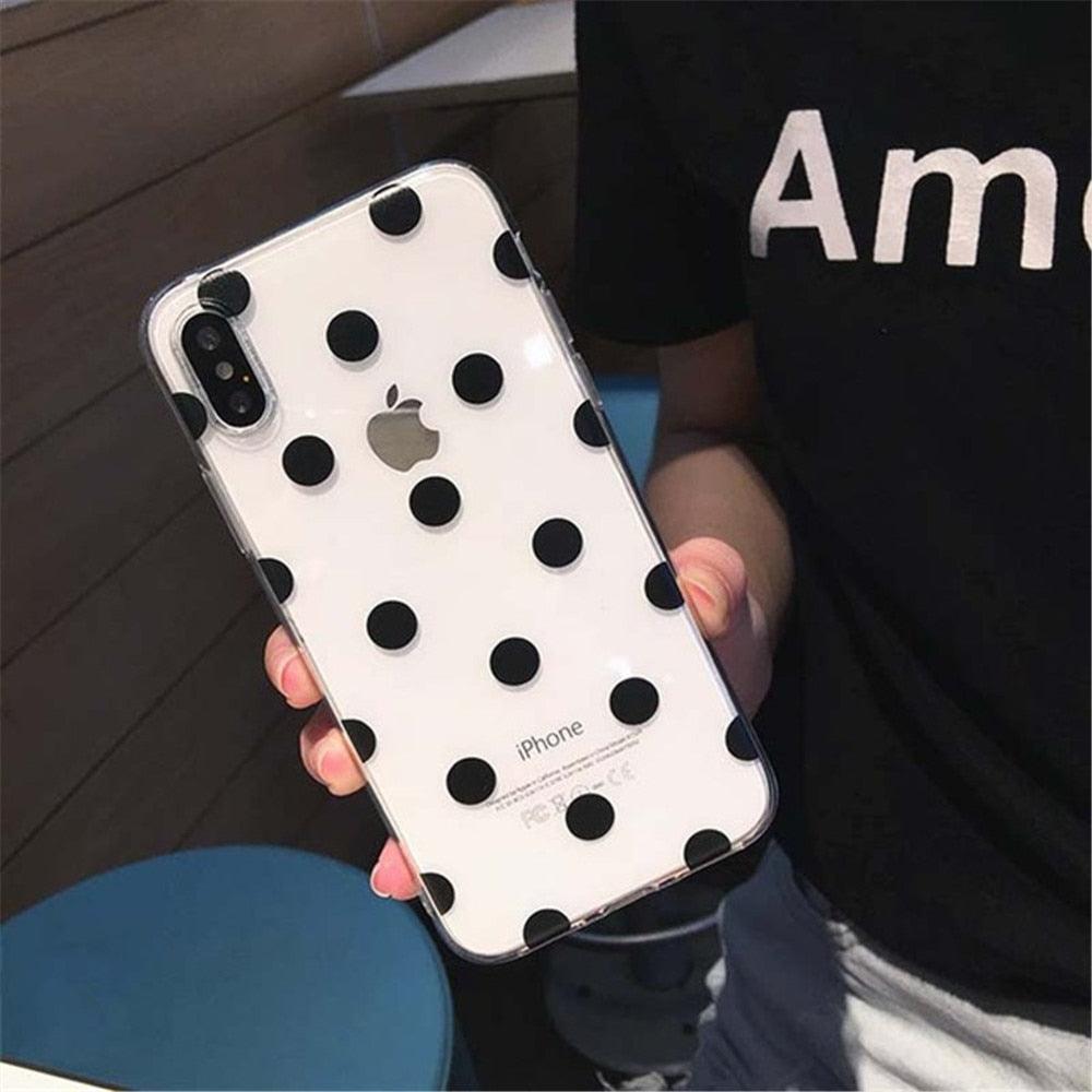 Transparent Phone Case For iPhone 13 12 11 14 Pro Little Dots Love Heart Clear Back Cover Vintage Women Girls Soft Anti-Scratch Protective Cases for iPhone