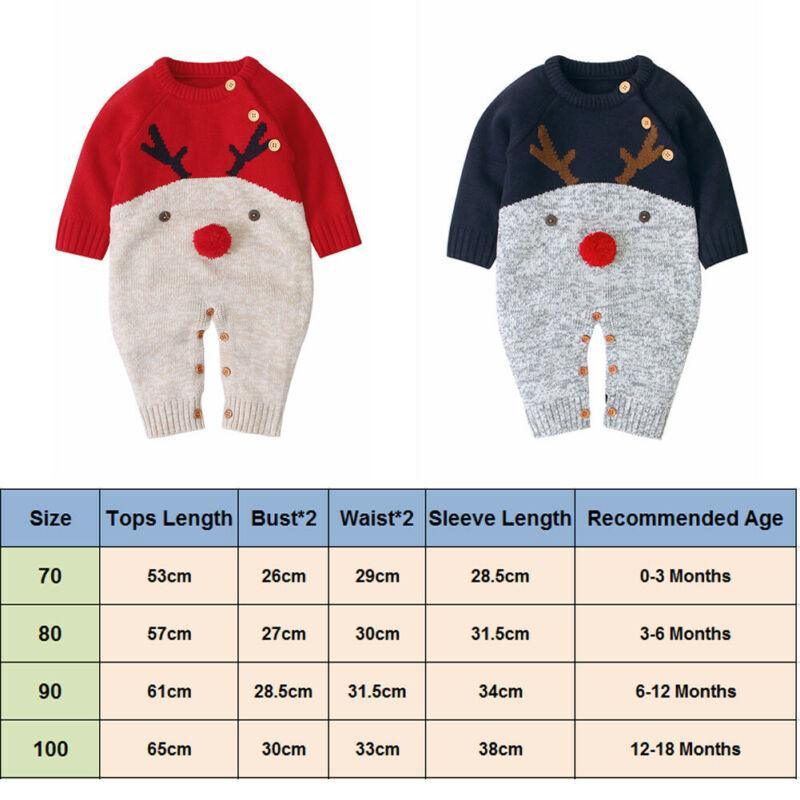 Baby Christmas Rompers Reindeer Knitted Jumpsuits Toddler Children Warm Wool Clothes 0-2Y For Boys and Girls Christmas Eve Costume