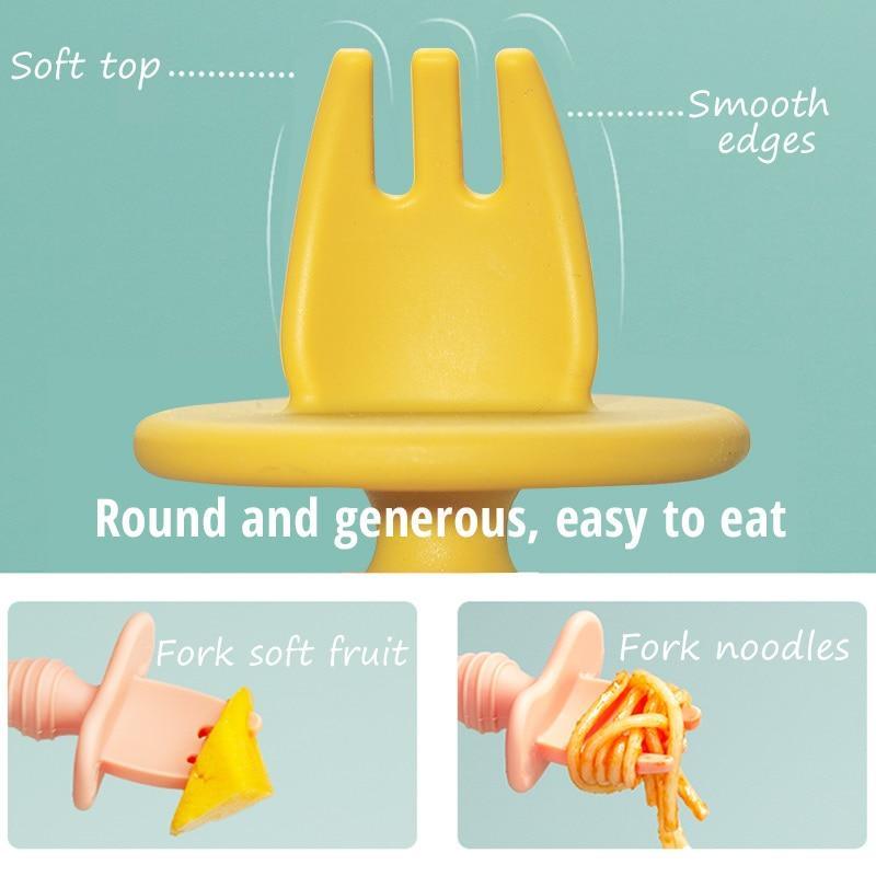 Big Baby Feeding Unique Spoon And Fork Set Soft Silicone Feeding Flatware Safe Training Spoon For Baby Girls And Boys