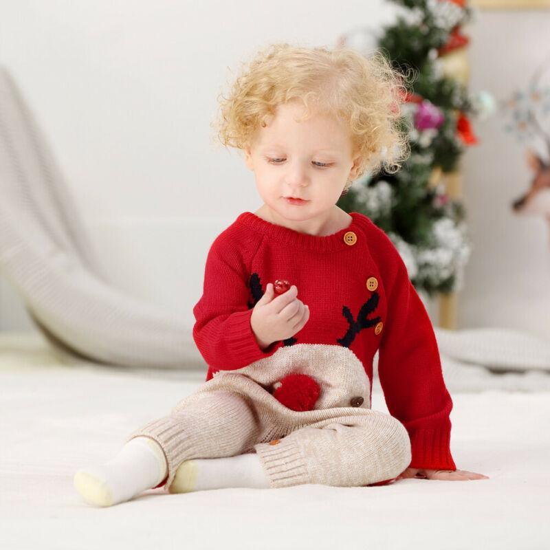 Baby Christmas Rompers Reindeer Knitted Jumpsuits Toddler Children Warm Wool Clothes 0-2Y For Boys and Girls Christmas Eve Costume