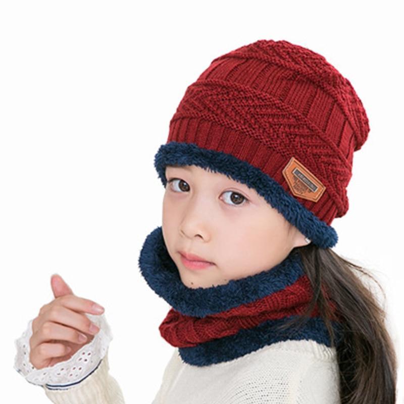 Knitted Baby Hats Cap and Scarf Turban Beanie Cotton Warm Wool Fur Caps Soft Hat For Childern Girl And Boys