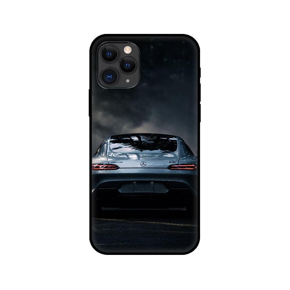 Black Case For Iphone 5 5s SE 2020 6 6s 7 8plus x 10 XR XS 11 12 13 Mini Pro MAX Silicon Cover Car Design Matte Black Silicone Back Cover For iPhone