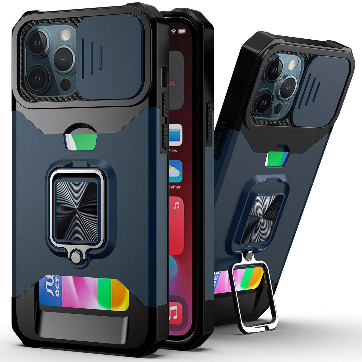 Slide Camera Cover Kickstand Card Wallet Case for iPhone11 X XS 8 Shockproof Protective Phone Case Wallet Case for iPhone With Sliding Camera Case With Kickstand Magnetic Adjustable Ring Holder