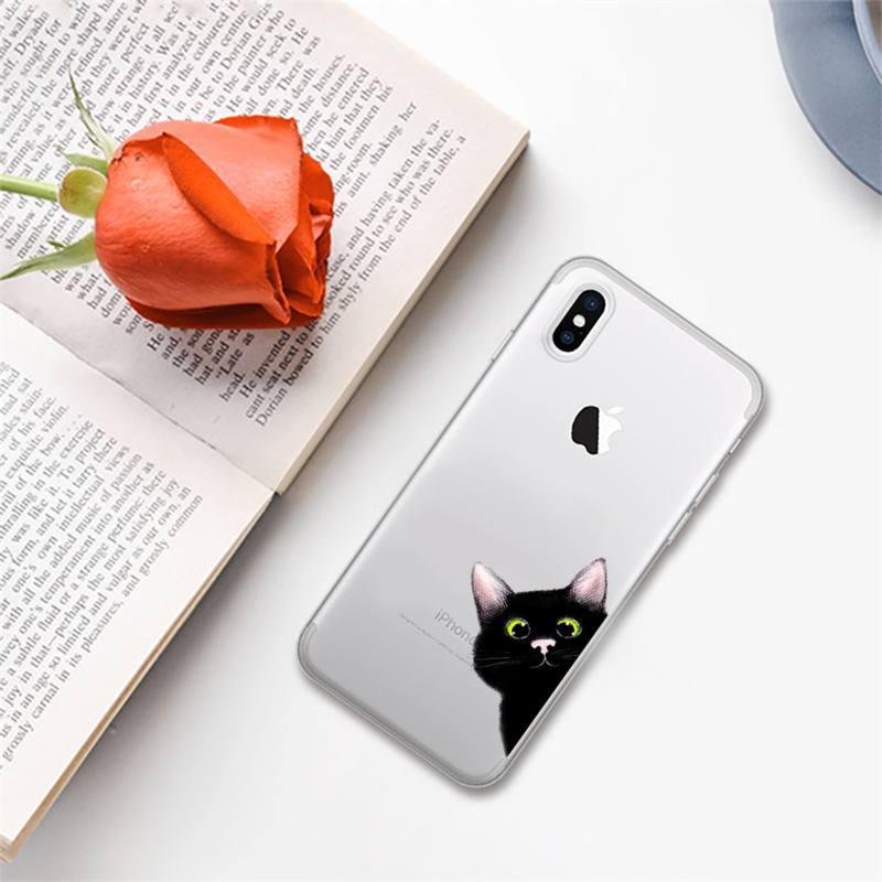 Cute black cat Phone Case for iphone 13 11 12 pro XS MAX 8 7 6 6S Plus X 5S SE 2020 XR case Cute Cat Slim Fit Glossy Stylish Cover Soft Shockproof Phone Case