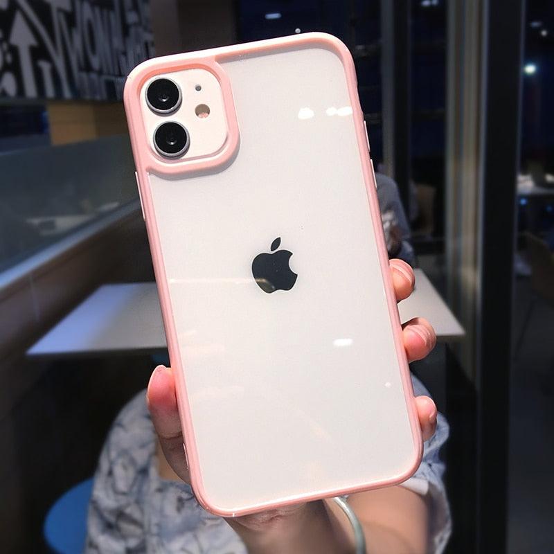 Transparent Shockproof Bumper Phone Case For iPhone 11 12 13 14 Pro Max Mini Cute Candy Color Hard Cover Luxurious Translucent Case for iPhone
