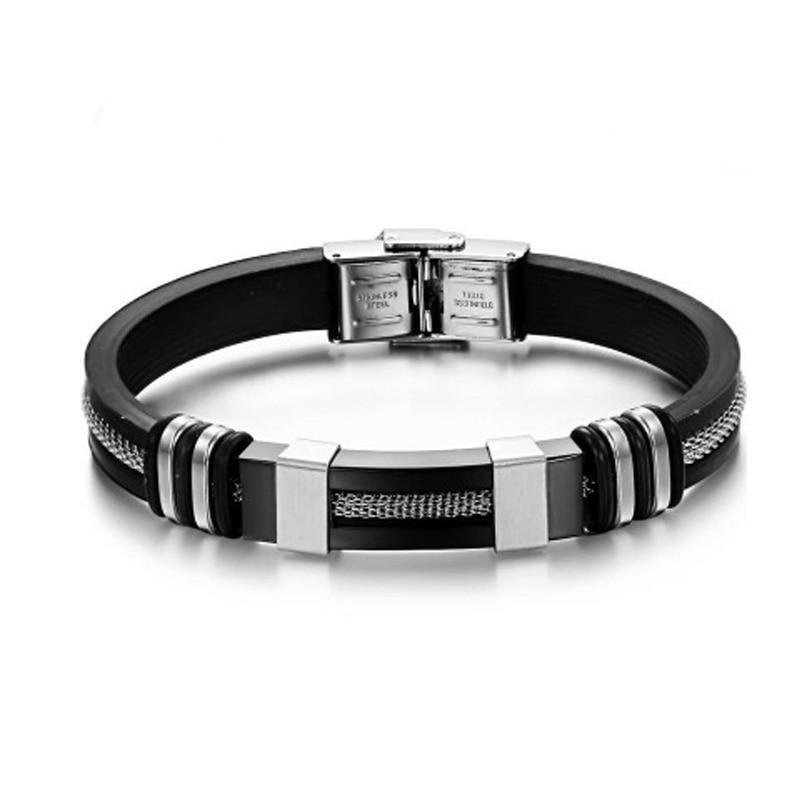 Stainless Steel Silicone Bracelet Men Jewelry Wrist Band Punk Style Men Rubber Charm Brecelet