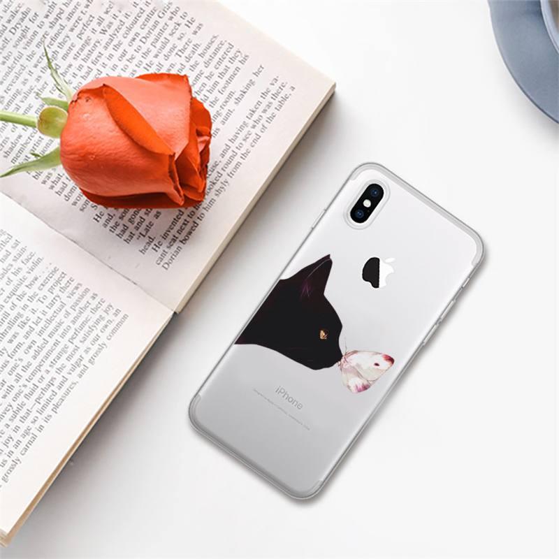 Cute black cat Phone Case for iphone 13 11 12 pro XS MAX 8 7 6 6S Plus X 5S SE 2020 XR case Cute Cat Slim Fit Glossy Stylish Cover Soft Shockproof Phone Case