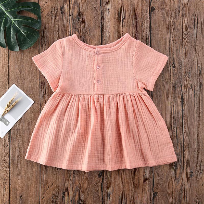 Kids Summer Cotton Linen Dress with Plain Short sleeve Party A-line dress For Small Girls 1-3 Years