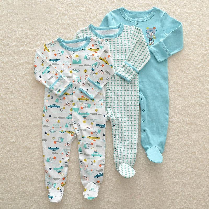 3Pcs Baby unisex Rompers Long Sleeve Sleep suit Cartoon Jumpsuit Baby Pajamas Stes For Kids Between 0-12Months