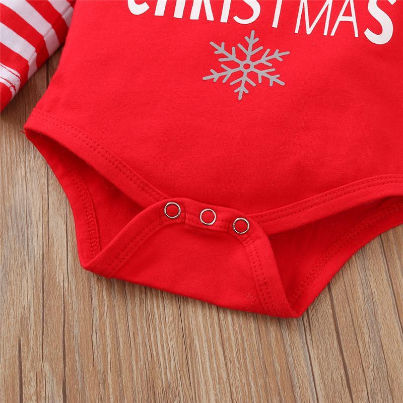3PCS Romper Jumpsuits+Striped Pant Christmas Clothes Set Kids for Infant Boys/Girls In Christmas Printed Design