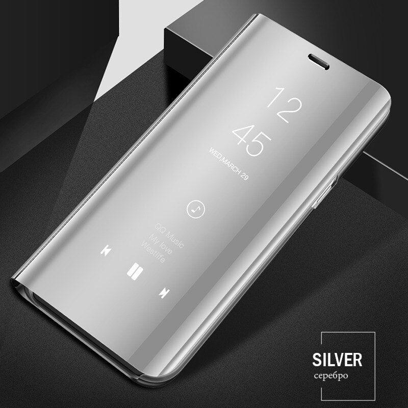 Smart Flip Phone Case For iPhone X XR XS 5 5S SE 7 8 6 6S Plus 11 12 13 Mini Pro Max 2020 Mirror Window Standing Holder Cover Mirror Screen Smart Plating Case 360 Full Body Ultra Thin Intelligent Protective Case