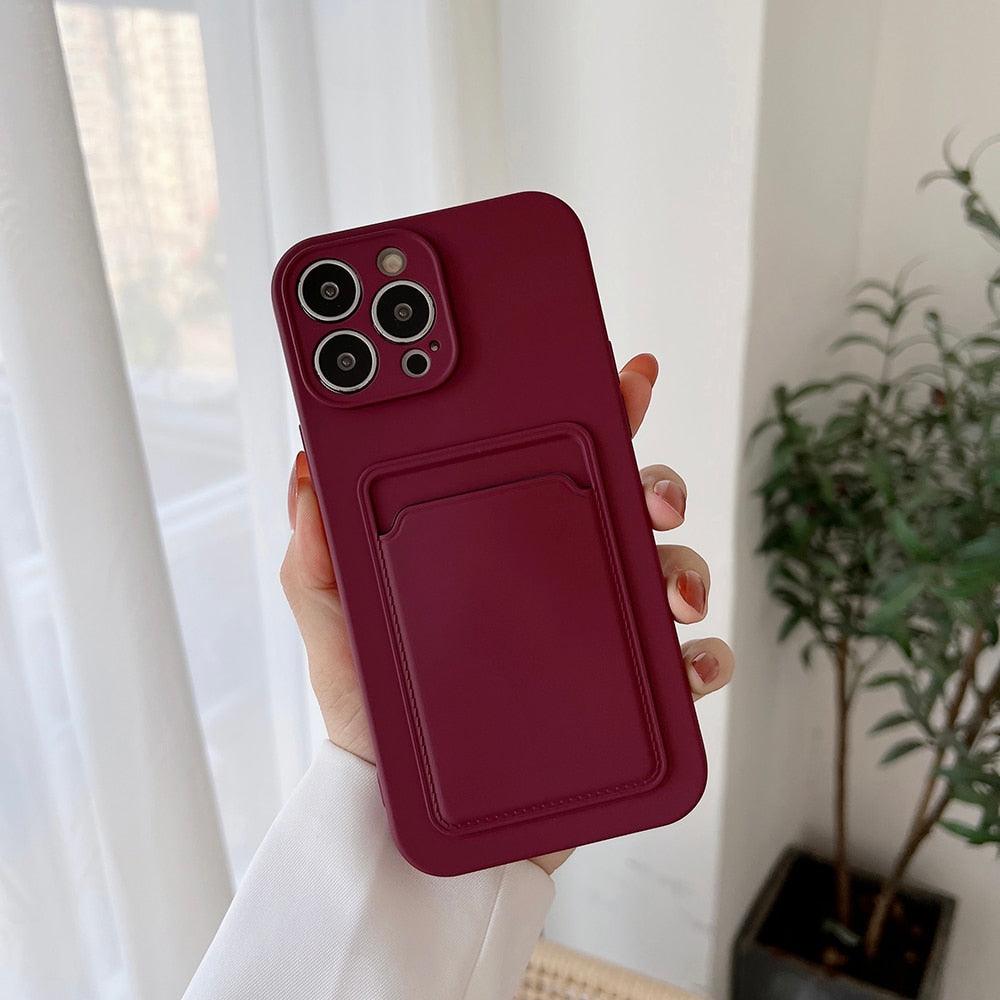 Soft Silicone Card Phone Case for IPhone 13 12 Pro Max Shockproof Protector Cover for IPhone 14 Plus Cases Heavy Duty Solid Slim Lightweight Anti-Shock Cover for iPhone