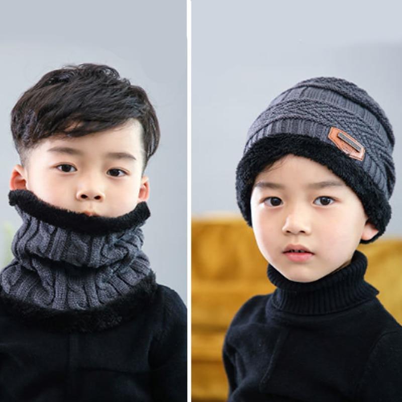 Knitted Baby Hats Cap and Scarf Turban Beanie Cotton Warm Wool Fur Caps Soft Hat For Childern Girl And Boys