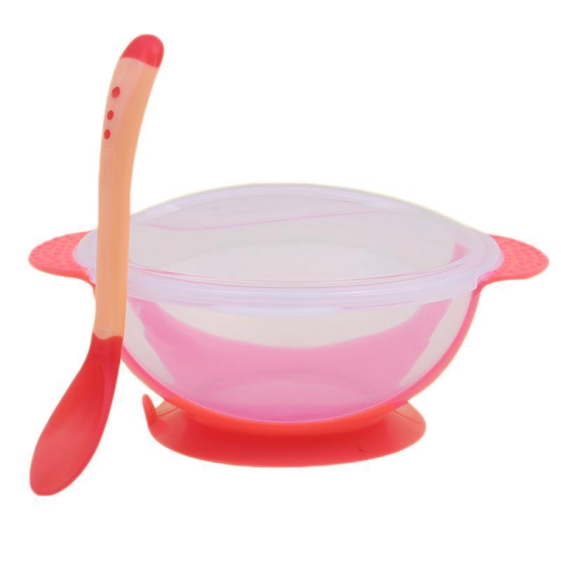 4 Color Advanced Silicone Feeding Spoon Temperature Sensing Weaning Soft Head Spoons for 4-24 Months Baby And Spoon and Bowl Set