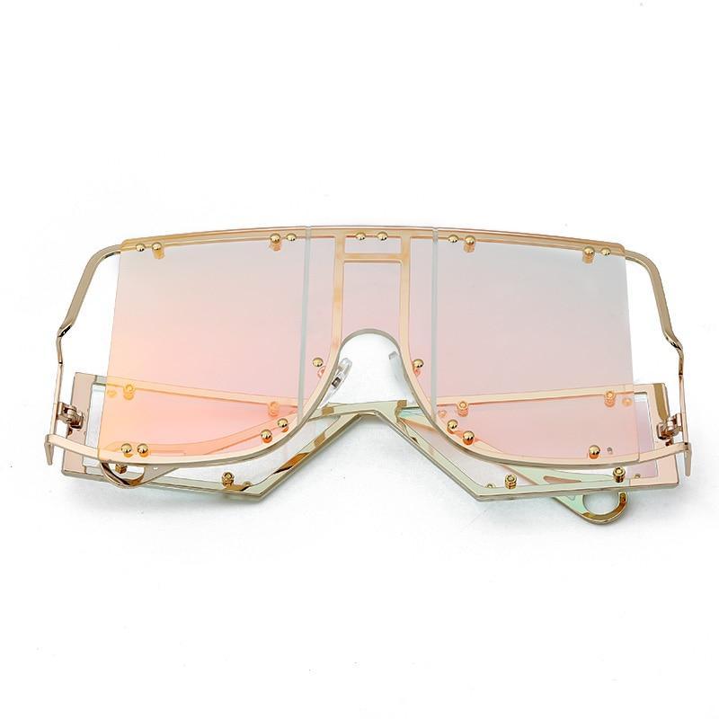 Luxury Modern NEW Fashion Square Oversized and Big Frame Woman and Ladies SunglasseBrand Metal Rivet Trend Unique Female Eyewear Wth UV 400 Protection