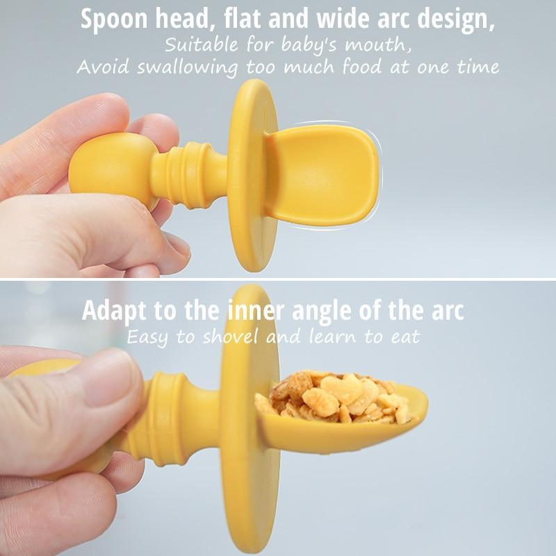 Big Baby Feeding Unique Spoon And Fork Set Soft Silicone Feeding Flatware Safe Training Spoon For Baby Girls And Boys