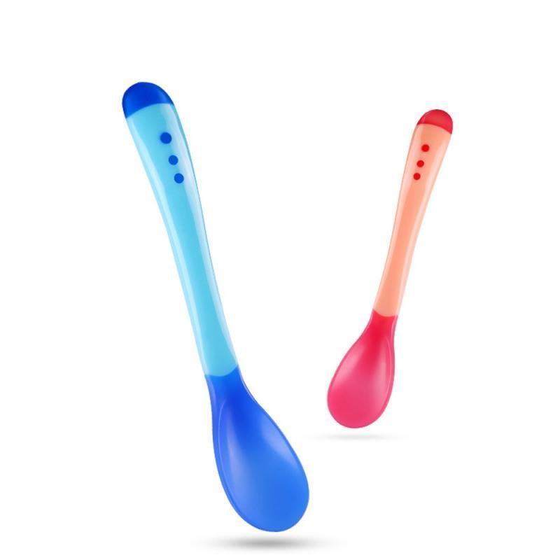 4 Color Advanced Silicone Feeding Spoon Temperature Sensing Weaning Soft Head Spoons for 4-24 Months Baby And Spoon and Bowl Set