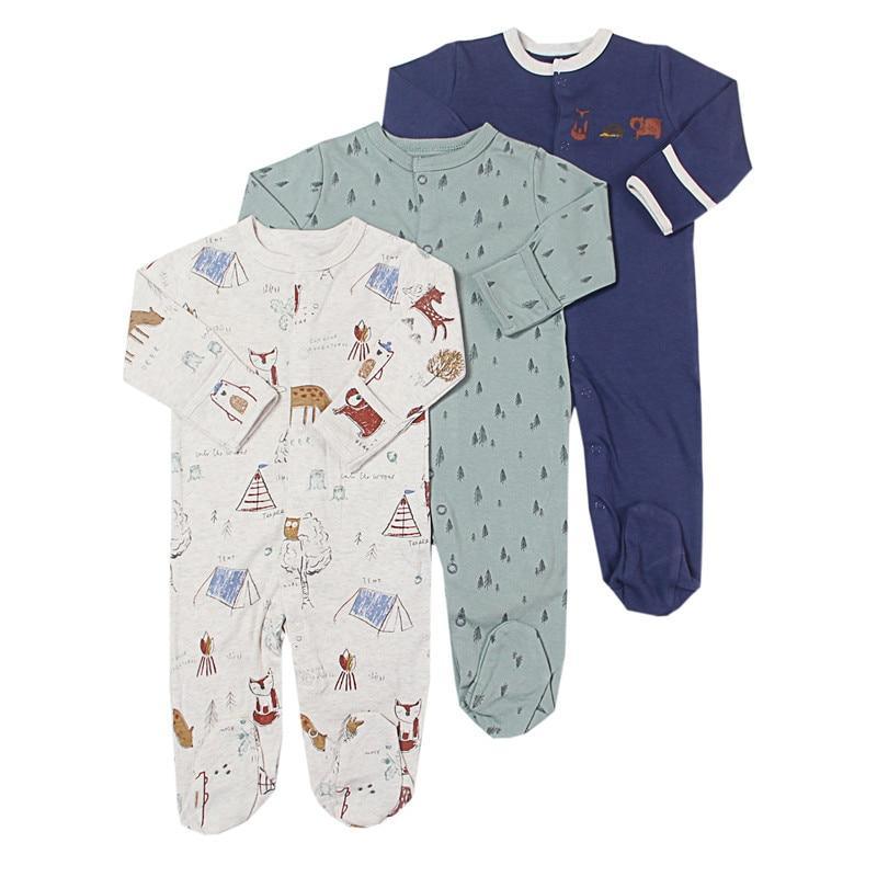 3Pcs Baby unisex Rompers Long Sleeve Sleep suit Cartoon Jumpsuit Baby Pajamas Stes For Kids Between 0-12Months