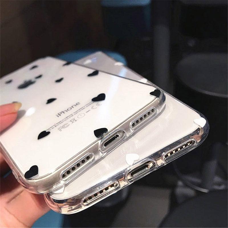 Transparent Phone Case For iPhone 13 12 11 14 Pro Little Dots Love Heart Clear Back Cover Vintage Women Girls Soft Anti-Scratch Protective Cases for iPhone