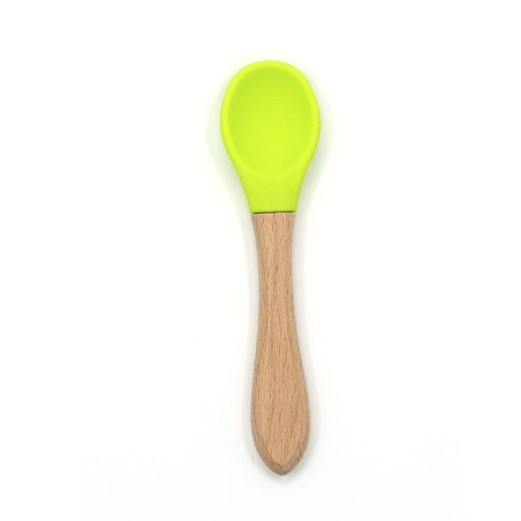 2PCS Bamboo Training Spoons Organic Soft Baby Feeding Silicone Tip Spoon Scoop Easy Grip Handle Toddlers Infant Gifts For Parents And Baby Boys Or Girls