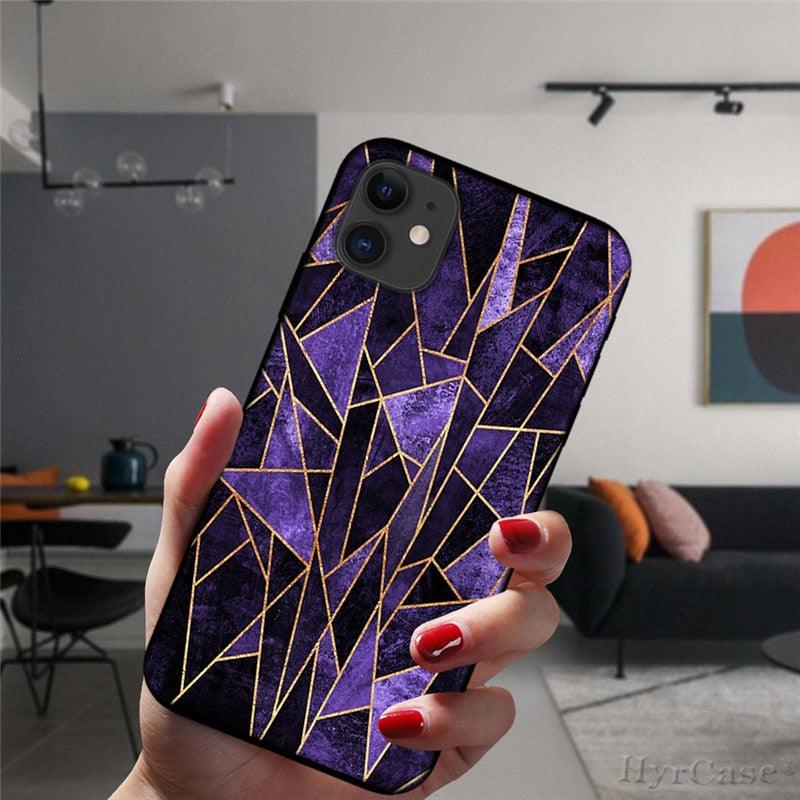 Unique Abstract Ultra Thin Sparkle Soft Silicone Case For iPhone XS Max 8 7 Plus X XR 6 6S 5S Mini Black Phone Case Marble Geometric Art Soft Silicone Cover
