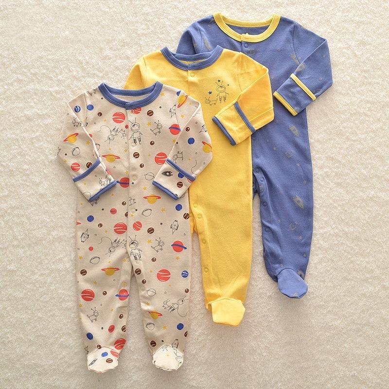 3Pcs Baby unisex Rompers Long Sleeve Sleep suit Cartoon Jumpsuit Baby Pajamas Stes For Kids Between 0-12Months