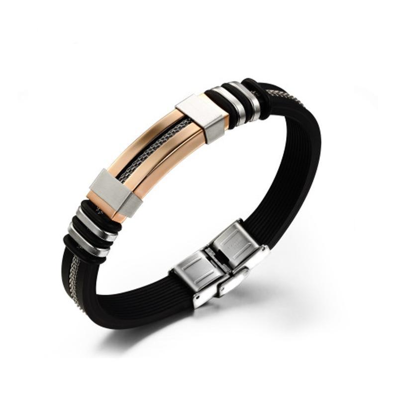 Stainless Steel Silicone Bracelet Men Jewelry Wrist Band Punk Style Men Rubber Charm Brecelet