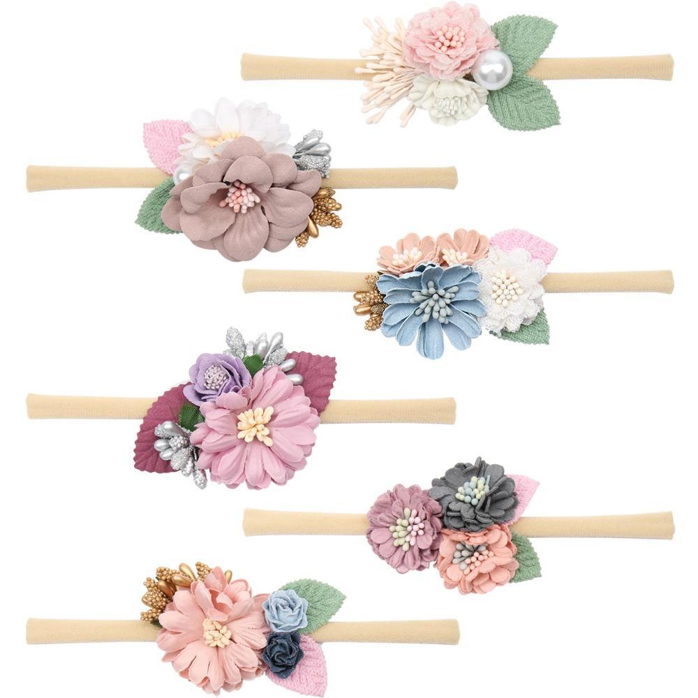 Handmade Luxury Pearl Baby Headbands Bundle Nylon Elastic Newborn Hair Accessories for Girls Kids