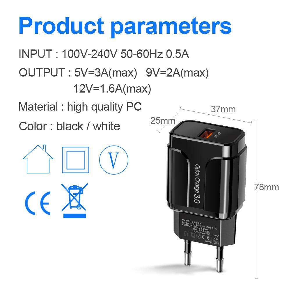 Quick Charge 3.0 USB Charger QC 3.0 Fast Charging Plug Adapter Wall Mobile Phone Chargers