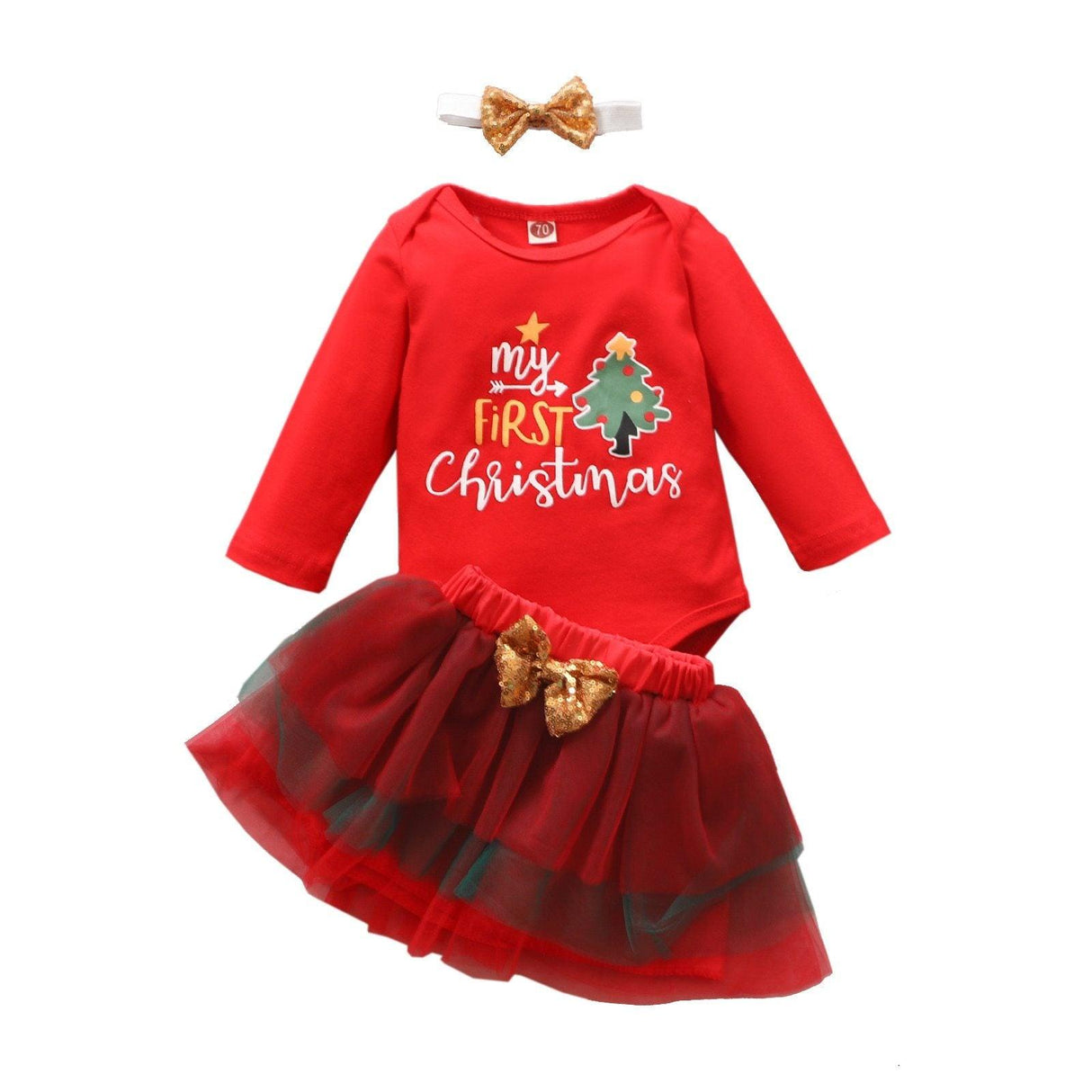 Newborn Toddler Baby Girls Christmas Cartoon Romper Bodysuit+Bowknot Skirt Set Dress Unique Design