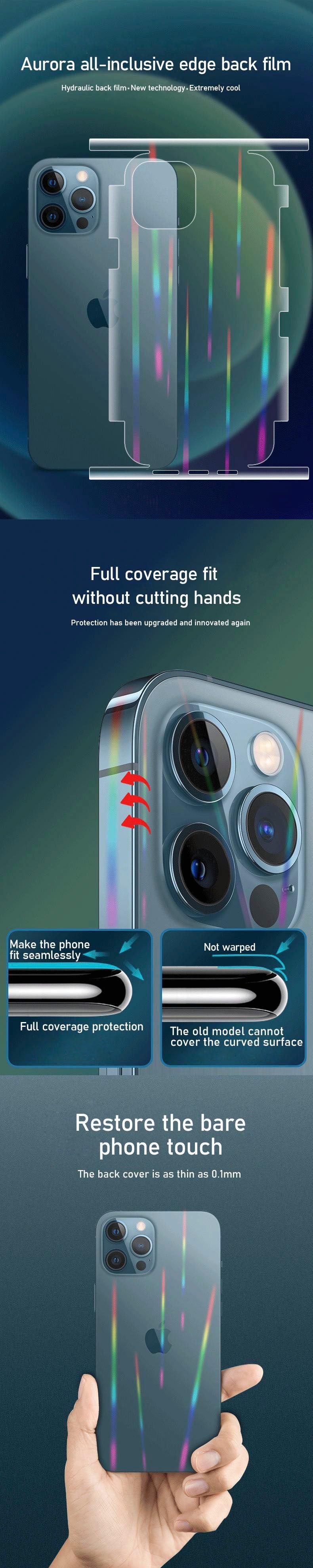 Gradient Laser Aurora Hydrogel Film For iPhone 13 11 12 Pro Max Mini X XS XR 7 8 Plus SE 2 Screen Protector Soft Full Back Cover Thin Scratch Resistant Back Screen Guard for Iphone