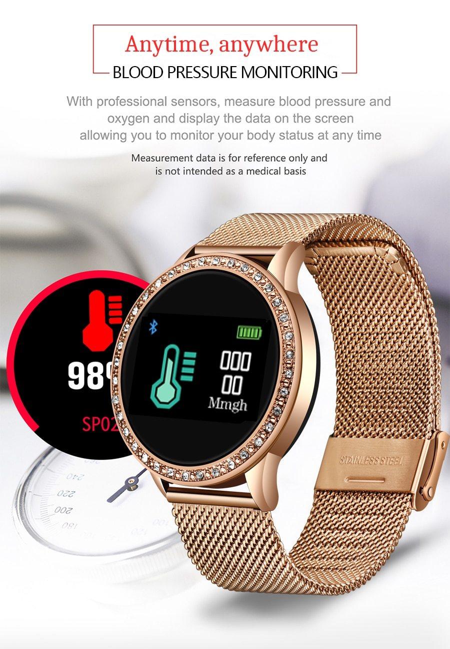 Luxury Ladies Smart Watch For Women With Blood Pressure Heart Rate Monitor Fitness tracker And Sport Smart Band Alarm Clock Reminder Smartwatch