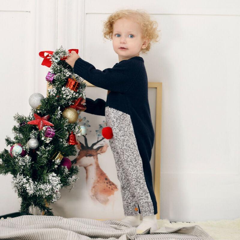 Baby Christmas Rompers Reindeer Knitted Jumpsuits Toddler Children Warm Wool Clothes 0-2Y For Boys and Girls Christmas Eve Costume