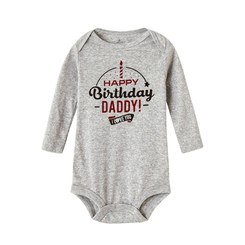 Happy Birthday Daddy Newborn Kids Baby Boys Girls Infant Long Sleeve Jumpsuit ROmper In Modern Designs With Party Print