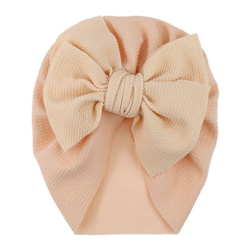 Handamde Elegant Baby Hats for Girls Big Bow Turban Hat Newborn Baby Beanie Cap Solid Color Style