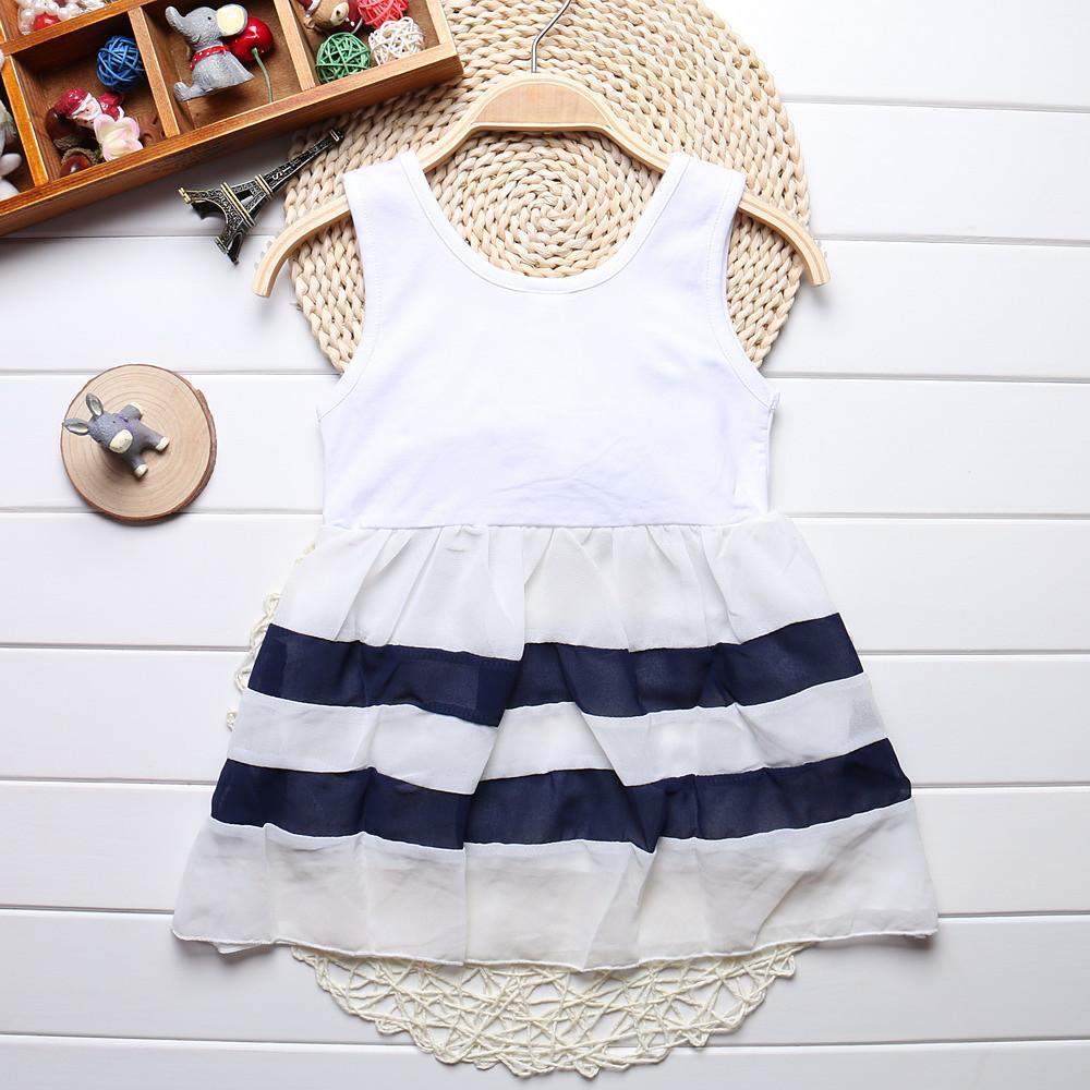 Baby Girl Clothes for Kids with Cute Purple Stripe and Round Neck Sleeveless Chiffon Dresses For Girls