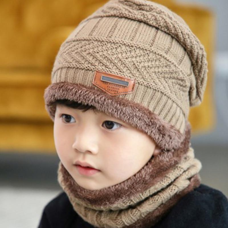 Knitted Baby Hats Cap and Scarf Turban Beanie Cotton Warm Wool Fur Caps Soft Hat For Childern Girl And Boys