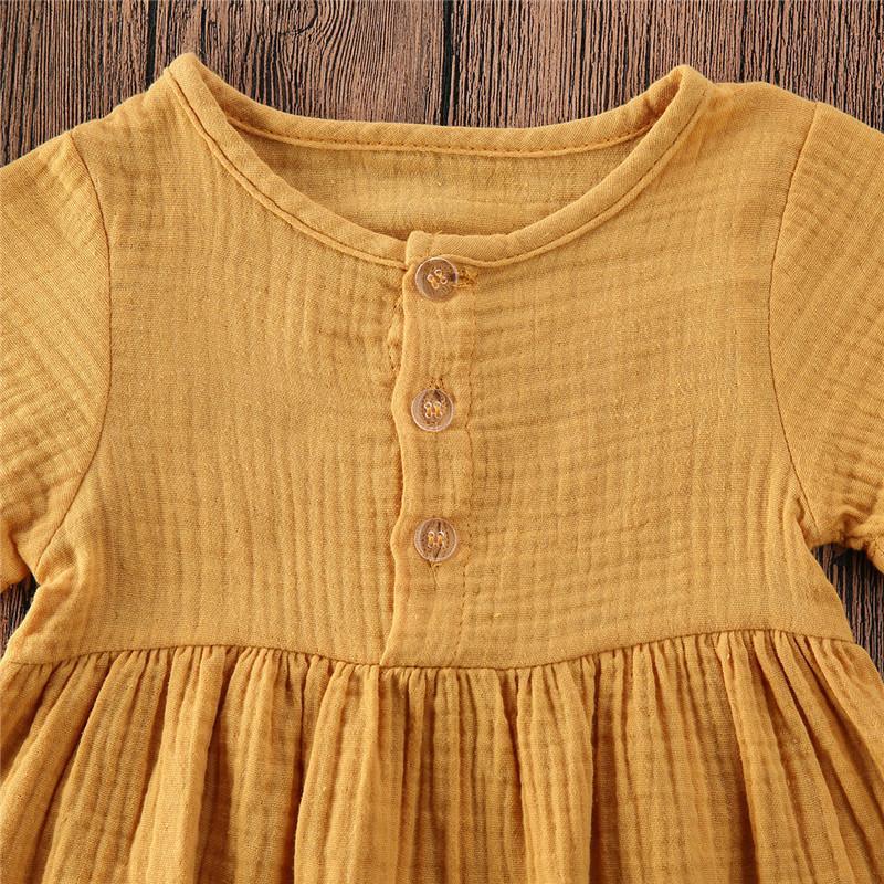 Kids Summer Cotton Linen Dress with Plain Short sleeve Party A-line dress For Small Girls 1-3 Years