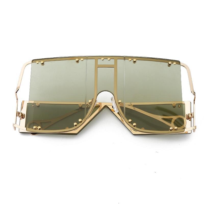 Luxury Modern NEW Fashion Square Oversized and Big Frame Woman and Ladies SunglasseBrand Metal Rivet Trend Unique Female Eyewear Wth UV 400 Protection