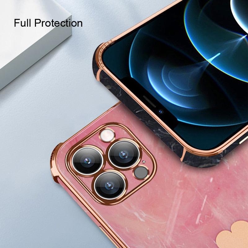 Luxury Shockproof Soft Case For iPhone 13 12 11 Pro Max XS XR X R 8 7 Plus iPhone12 12Pro iPhone11 Marble Texture Covers Luxury Love Phone Case Cute Side Small Heart Pattern Soft Shockproof Full Lens Case for iPhone