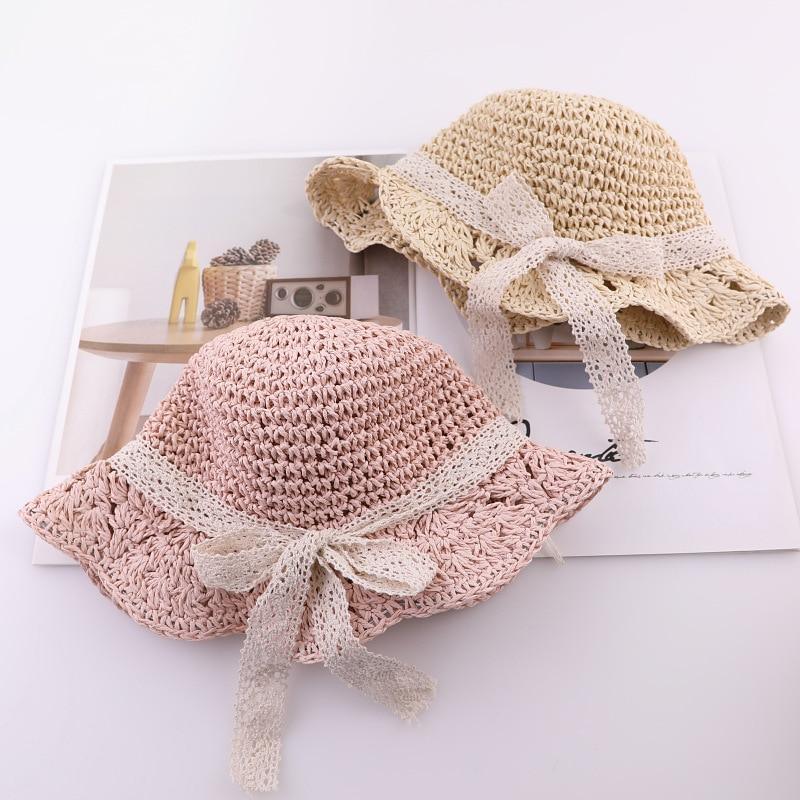 Handmade Modern Elegant Lady Baby Girls Breathable Lace Cap With Bow Great For Beach Sun