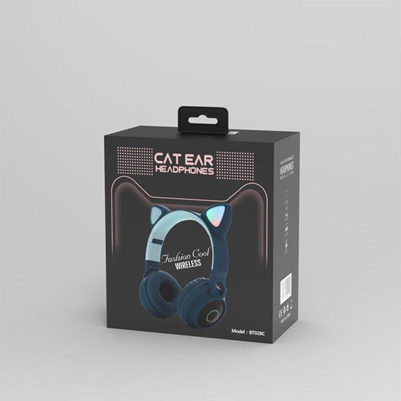 STEVVEX New Luxury Interesting LED Cat Ear Noise Cancelling Headphones Bluetooth 5.0 For Young People and Kids Headset Support TF Card 3.5mm Plug With Mic
