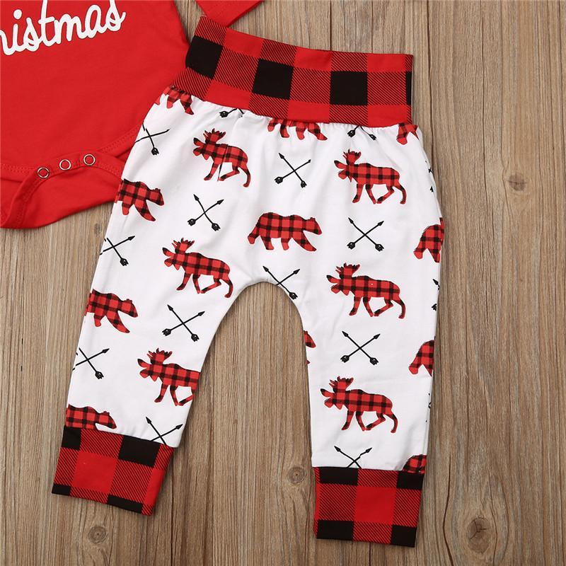 Casual New Baby Boy/Girl First Christmas printed Clothes Romper Trousers Hat Outfit Set