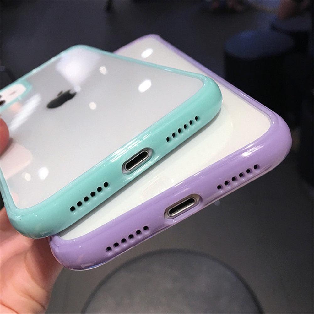 Transparent Shockproof Bumper Phone Case For iPhone 11 12 13 14 Pro Max Mini Cute Candy Color Hard Cover Luxurious Translucent Case for iPhone