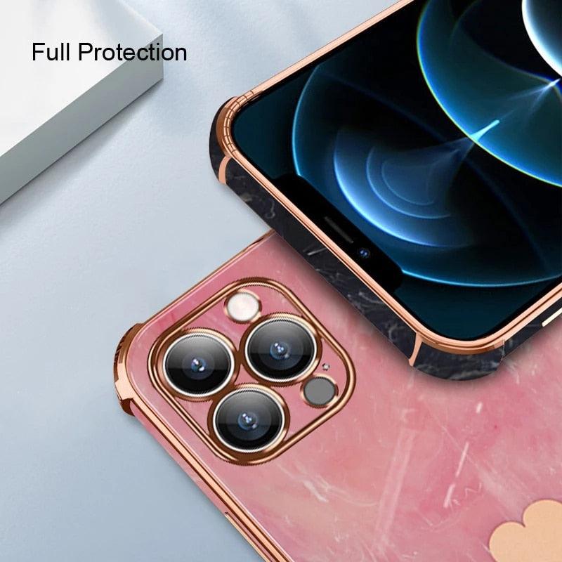 Luxury Shockproof Soft Case For iPhone 13 12 11 Pro Max XS XR X R 8 7 Plus iPhone12 12Pro iPhone11 Marble Texture Covers Luxury Love Phone Case Cute Side Small Heart Pattern Soft Shockproof Full Lens Case for iPhone