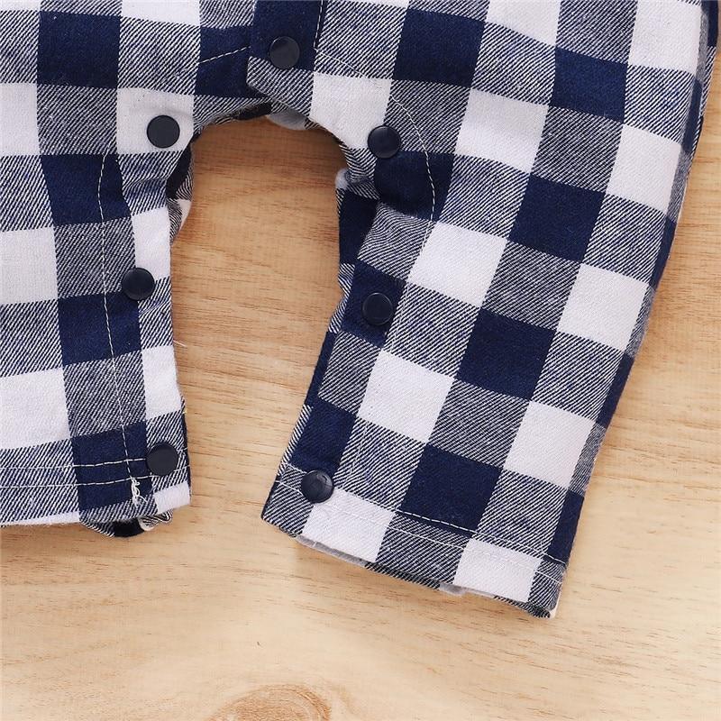 Spring Autumn Newborn Cotton Casual classic Plaid Collar Jumpsuit for Baby Boys / Girls In Elegant Retro Modern Style